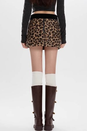 Casual Day Outfits, Easy Trendy Outfits Y2K Leopard Fuzzy Mini Skirt