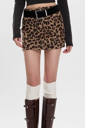 Casual Day Outfits, Easy Trendy Outfits Y2K Leopard Fuzzy Mini Skirt