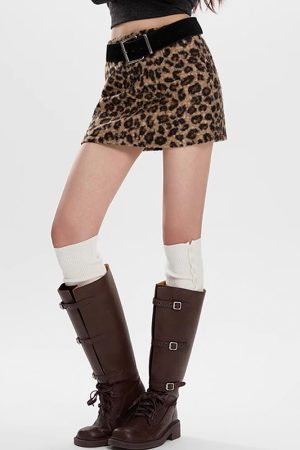 Casual Day Outfits, Easy Trendy Outfits Y2K Leopard Fuzzy Mini Skirt