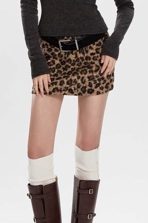 Casual Day Outfits, Easy Trendy Outfits Y2K Leopard Fuzzy Mini Skirt