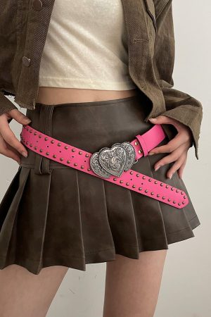Casual Day Outfits, Easy Trendy Outfits Y2K Pink Double Heart Belt