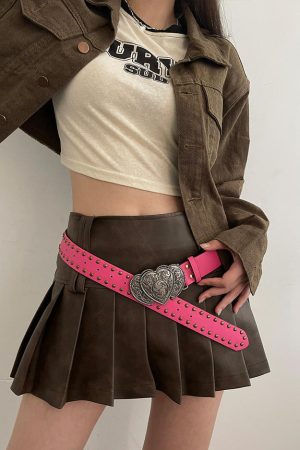 Casual Day Outfits, Easy Trendy Outfits Y2K Pink Double Heart Belt