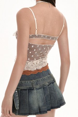 Casual Day Outfits, Easy Trendy Outfits Y2K Polka Dot Lace Cami Top