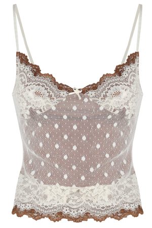 Casual Day Outfits, Easy Trendy Outfits Y2K Polka Dot Lace Cami Top