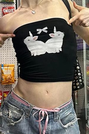 Casual Day Outfits, Easy Trendy Outfits Y2K Rabbit Print Tube Top