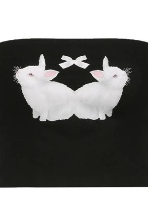 Casual Day Outfits, Easy Trendy Outfits Y2K Rabbit Print Tube Top