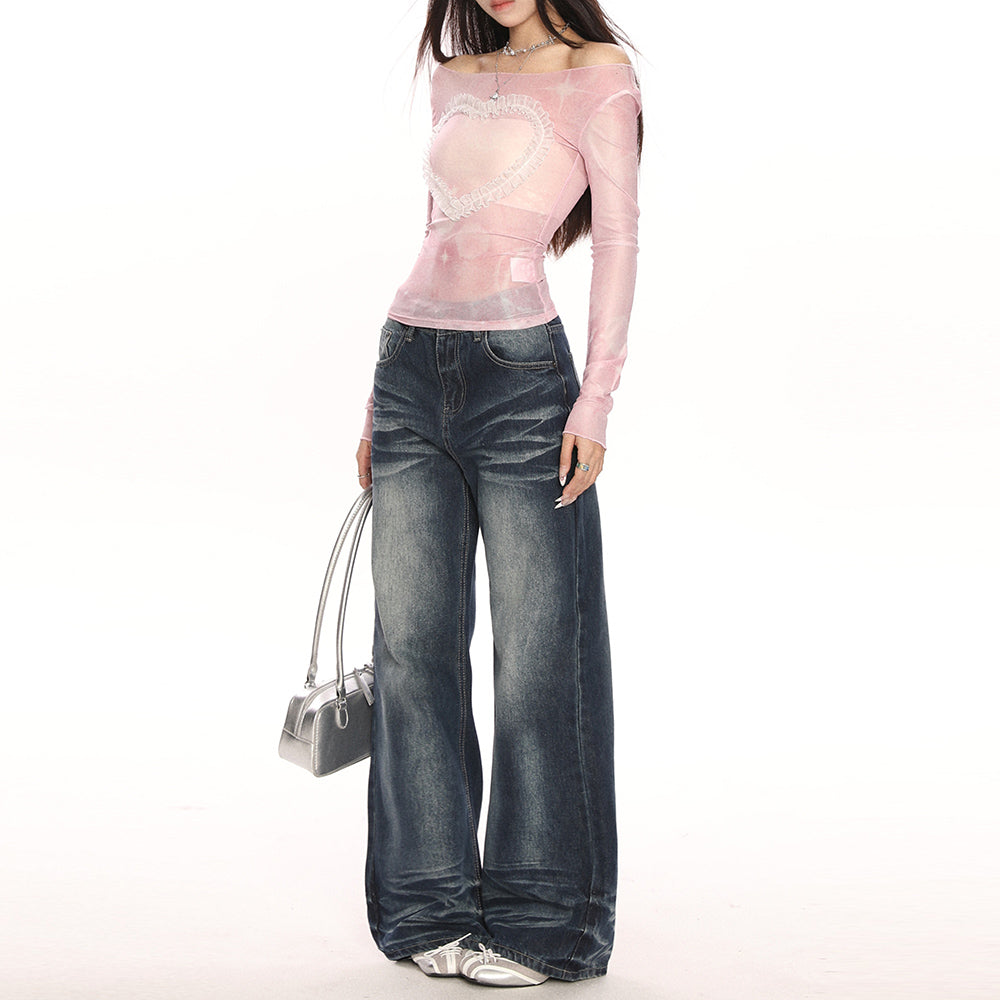 Casual Day Outfits, Easy Trendy Outfits Y2K Ruffled Heart Long Sleeve Top Casual Day Outfits, Easy Trendy Outfits Y2K Ruffled Heart Long Sleeve Top