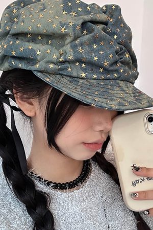 Casual Day Outfits, Easy Trendy Outfits Y2K Stars Denim Baker Boy Cap