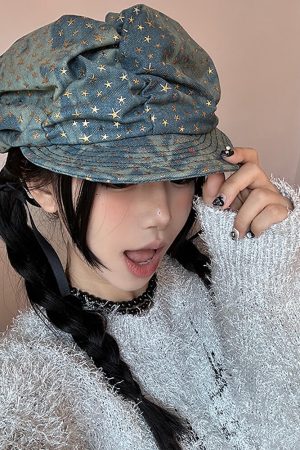 Casual Day Outfits, Easy Trendy Outfits Y2K Stars Denim Baker Boy Cap