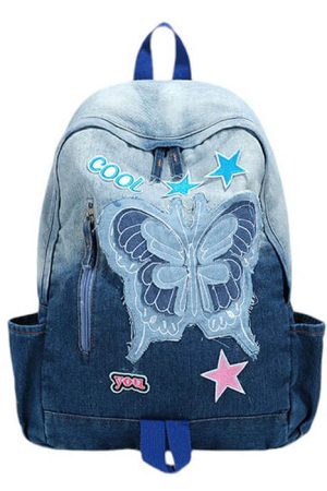 Casual Day Outfits, Easy Trendy Outfits Y2K Style Butterfly Denim Backpack
