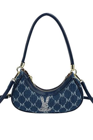 Casual Day Outfits, Easy Trendy Outfits Y2K Style Monogram Pattern Denim Bag