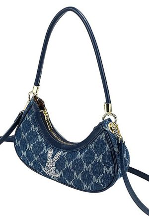 Casual Day Outfits, Easy Trendy Outfits Y2K Style Monogram Pattern Denim Bag