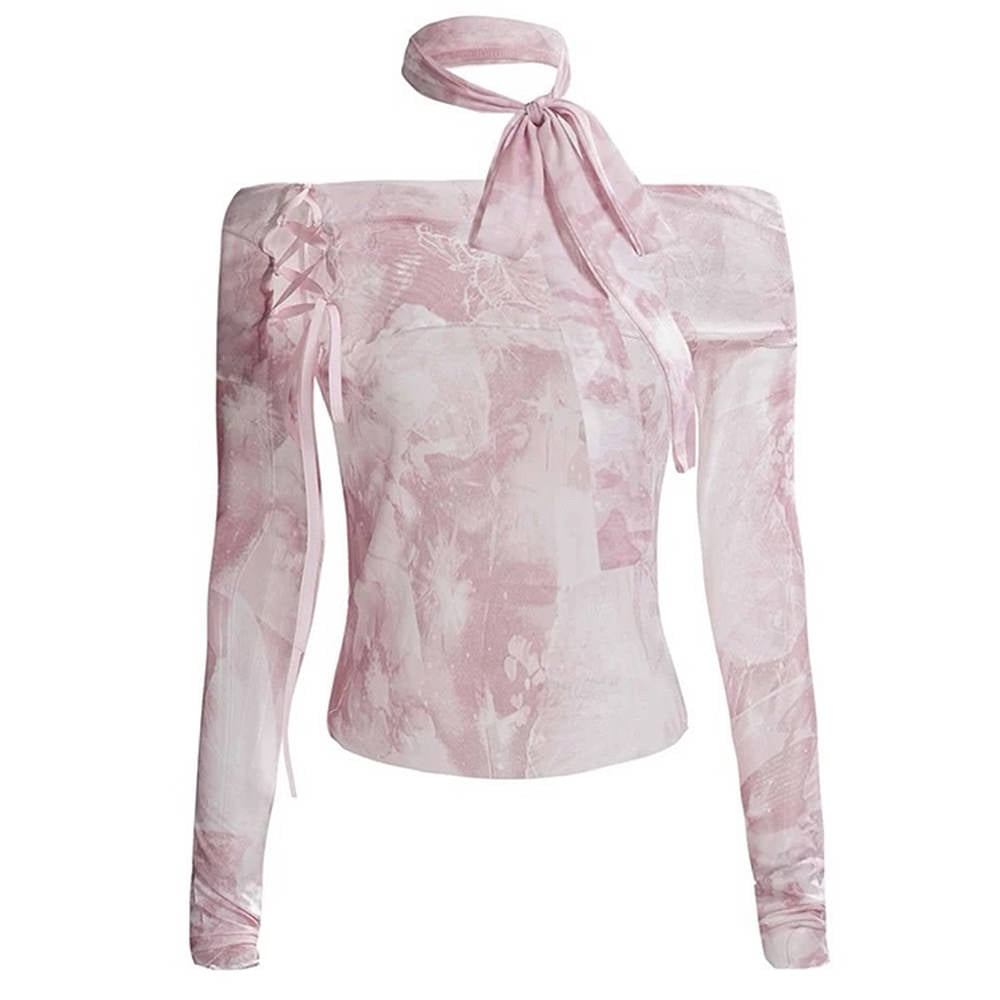 Casual Day Outfits, Easy Trendy Outfits Y2K Tie-Dye Mesh Off-Shoulder Top Casual Day Outfits, Easy Trendy Outfits Y2K Tie-Dye Mesh Off-Shoulder Top