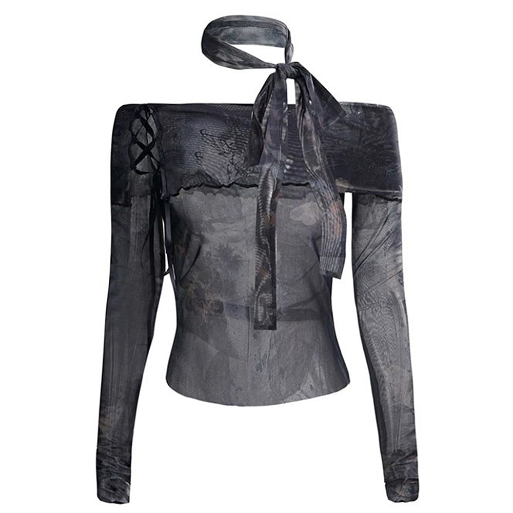 Casual Day Outfits, Easy Trendy Outfits Y2K Tie-Dye Mesh Off-Shoulder Top Casual Day Outfits, Easy Trendy Outfits Y2K Tie-Dye Mesh Off-Shoulder Top