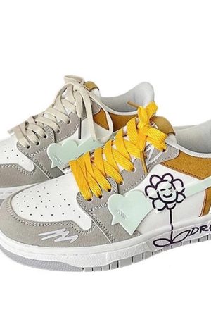 Casual Day Outfits, Easy Trendy Outfits Yellow & Grey Flower Sneakers