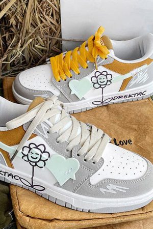 Casual Day Outfits, Easy Trendy Outfits Yellow & Grey Flower Sneakers