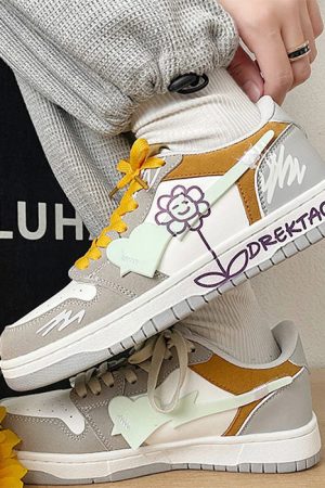 Casual Day Outfits, Easy Trendy Outfits Yellow & Grey Flower Sneakers