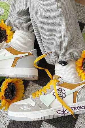 Casual Day Outfits, Easy Trendy Outfits Yellow & Grey Flower Sneakers