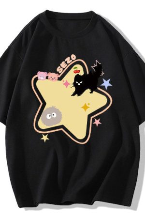Casual Day Outfits, Easy Trendy Outfits Yellow Star Cat T-Shirt