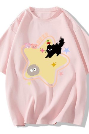 Casual Day Outfits, Easy Trendy Outfits Yellow Star Cat T-Shirt