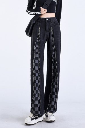 Casual Day Outfits, Easy Trendy Outfits Zip Up Checker Jeans