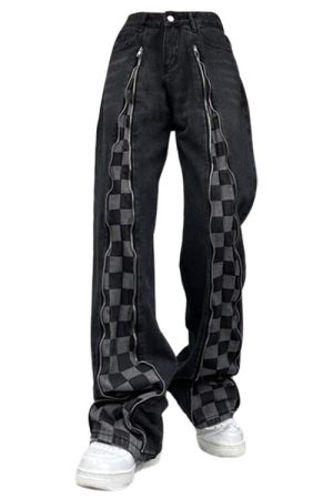 Casual Day Outfits, Easy Trendy Outfits Zip Up Checker Jeans