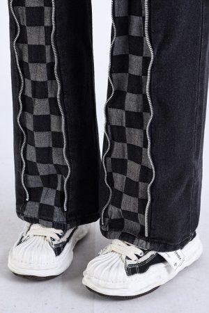 Casual Day Outfits, Easy Trendy Outfits Zip Up Checker Jeans