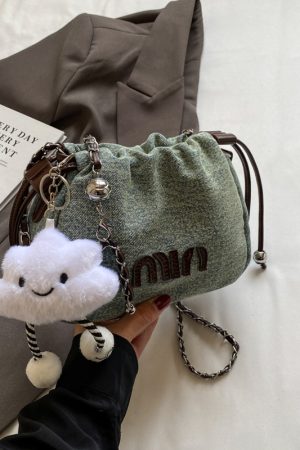 Casual Denim Bucket Bag for Women - Trendy Drawstring Shoulder Bag, Versatile Summer 2025 Style