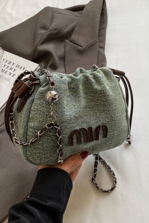 Casual Denim Bucket Bag for Women - Trendy Drawstring Shoulder Bag, Versatile Summer 2025 Style