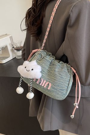 Casual Denim Bucket Bag for Women - Trendy Drawstring Shoulder Bag, Versatile Summer 2025 Style