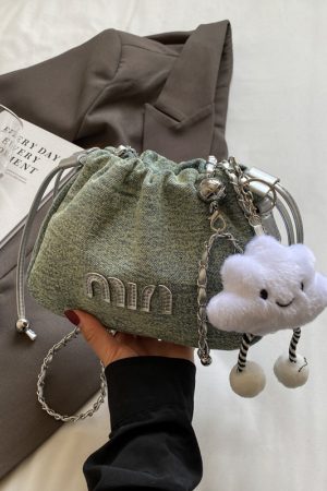 Casual Denim Bucket Bag for Women - Trendy Drawstring Shoulder Bag, Versatile Summer 2025 Style