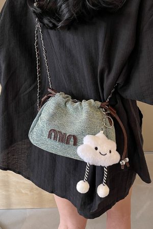 Casual Denim Bucket Bag for Women - Trendy Drawstring Shoulder Bag, Versatile Summer 2025 Style