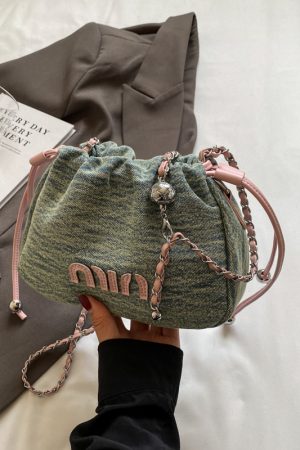Casual Denim Bucket Bag for Women - Trendy Drawstring Shoulder Bag, Versatile Summer 2025 Style