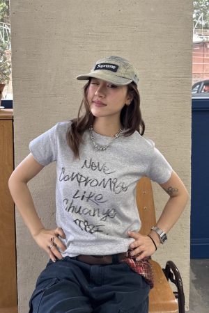 Casual Letter Print Short Sleeve T-Shirt for Women - Versatile Round Neck Summer Top in Spicy Girl Style, Korean Fashion