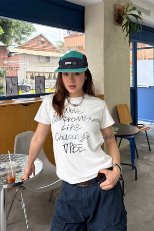 Casual Letter Print Short Sleeve T-Shirt for Women - Versatile Round Neck Summer Top in Spicy Girl Style, Korean Fashion