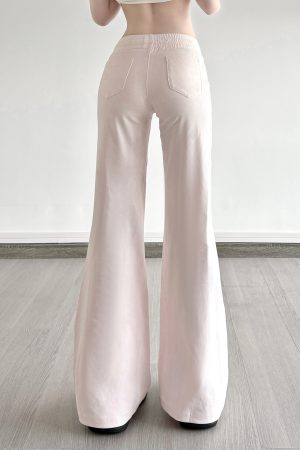 Casual Rhinestone Elastic Waist Drawstring Pants for Women - Versatile Low Waist Slightly Flared Slim Long Trousers, Y2K Style
