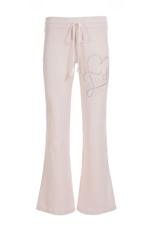 Casual Rhinestone Elastic Waist Drawstring Pants for Women - Versatile Low Waist Slightly Flared Slim Long Trousers, Y2K Style