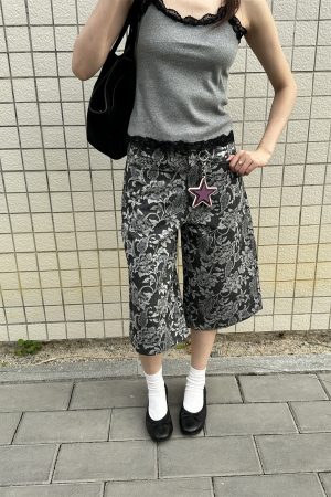 Chic Jacquard Cashew Flower Retro Straight-Leg Cargo Pants for Women - 2025 Niche Style, Slimming Fit, Trendy Y2K Fashion