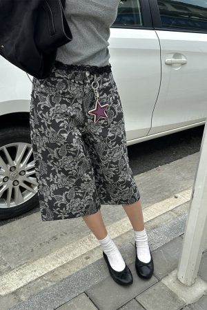 Chic Jacquard Cashew Flower Retro Straight-Leg Cargo Pants for Women - 2025 Niche Style, Slimming Fit, Trendy Y2K Fashion