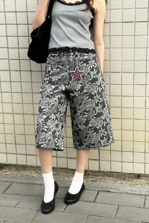 Chic Jacquard Cashew Flower Retro Straight-Leg Cargo Pants for Women - 2025 Niche Style, Slimming Fit, Trendy Y2K Fashion