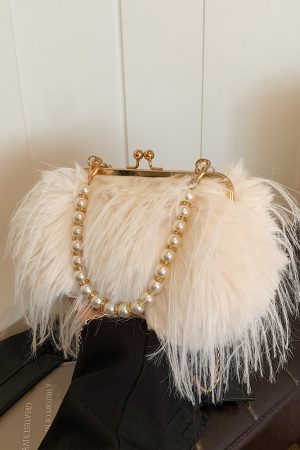 Chic Plush Shoulder Bag with Pearl Handle, Fluffy Design for Women, Spring/Summer 2025 High-End Fashion Accessory