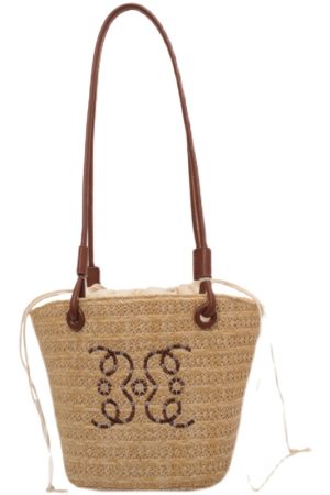 Chic Women's Summer 2025 Beach Straw Woven Shoulder Bucket Bag - Trendy Niche Fashion Accessory