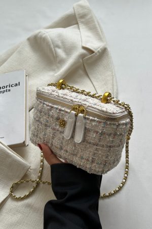 Chic Wool Mini Chain Bag for Women, 2025 Niche Box Design, Versatile Crossbody Bag for Spring and Summer Fashion