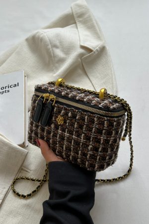 Chic Wool Mini Chain Bag for Women, 2025 Niche Box Design, Versatile Crossbody Bag for Spring and Summer Fashion