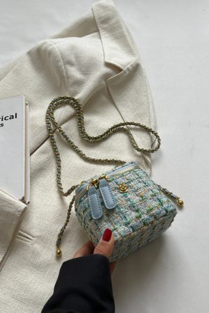 Chic Wool Mini Chain Bag for Women, 2025 Niche Box Design, Versatile Crossbody Bag for Spring and Summer Fashion
