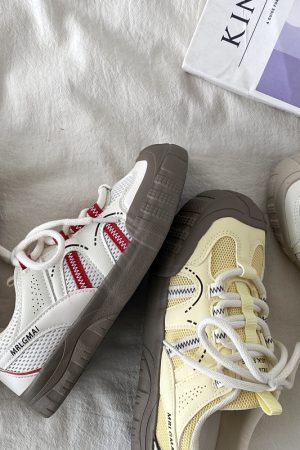 Chic Yellow Thick-Soled Retro Sneakers for Women - Non-Repetitive Casual Sports Shoes, Stylish Y2K Fashion Footwear