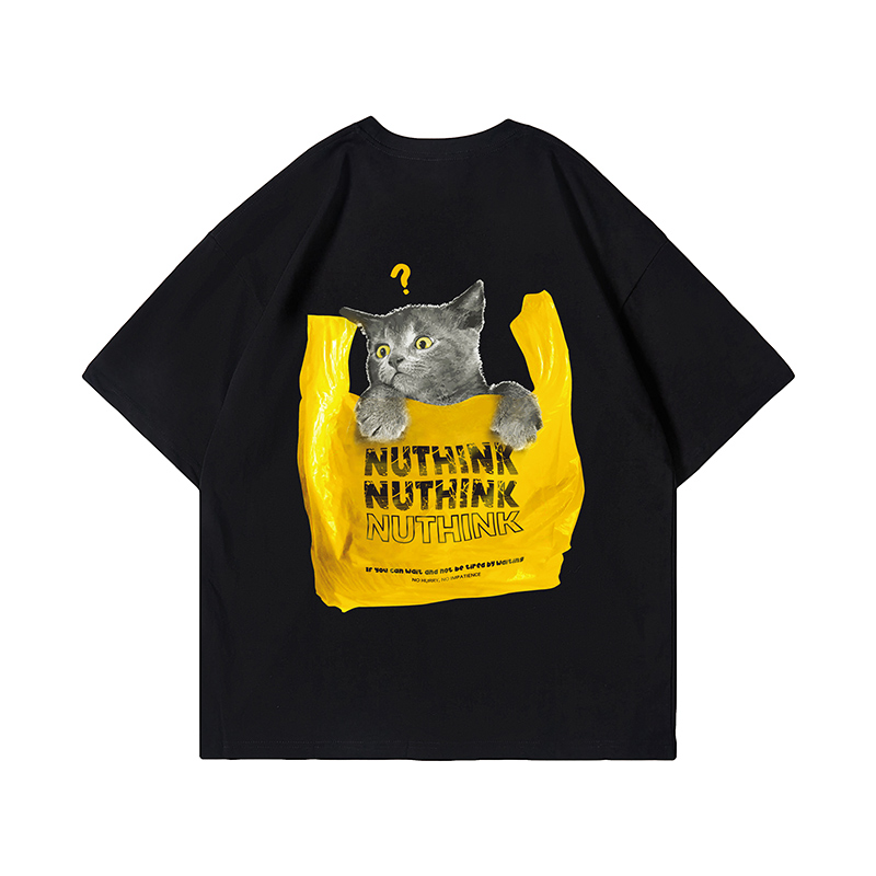 Chinese Style Cat Graphic Short Sleeve T-Shirt for Men and Women, Trendy Unisex Streetwear, Summer Loose Fit Couple Outfit Chinese Style Cat Graphic Short Sleeve T-Shirt for Men and Women, Trendy Unisex Streetwear, Summer Loose Fit Couple Outfit