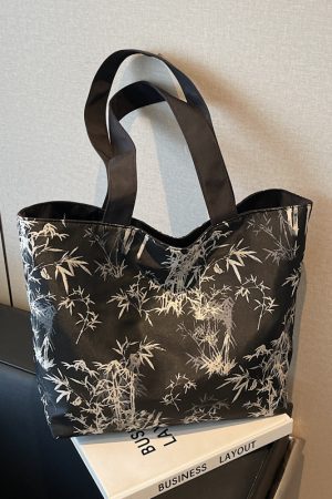 Chinese-Style Embroidered Canvas Tote Bag for Women - Large Capacity Shoulder Bag, Versatile for Class and Commuting