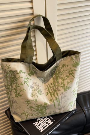 Chinese-Style Embroidered Canvas Tote Bag for Women - Large Capacity Shoulder Bag, Versatile for Class and Commuting