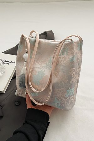 Chinese-Style Embroidered Single-Shoulder Bucket Bag for Women - 2025 Summer National Style Fashion, Large Capacity Commuting Tote